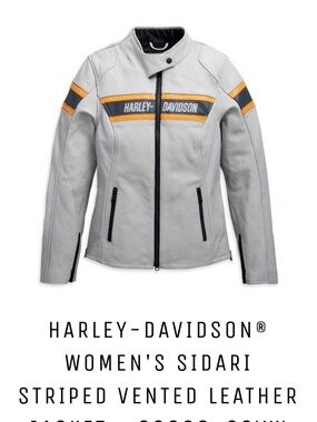 Harley-Davidson Women's Light Gray Leather Jacket with Orange Stripes